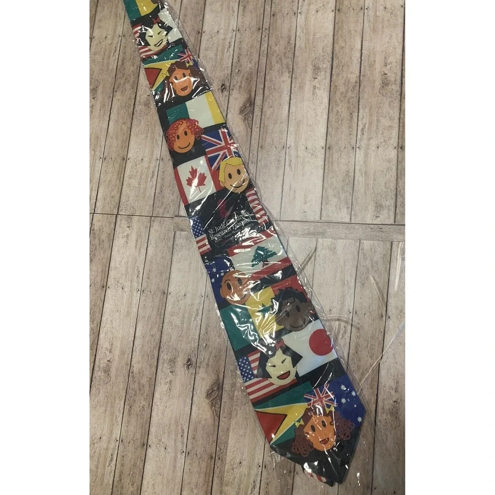 Vintage St. Jude's Tie International Flags & Faces BRAND NEW IN PACK VINTAGE
